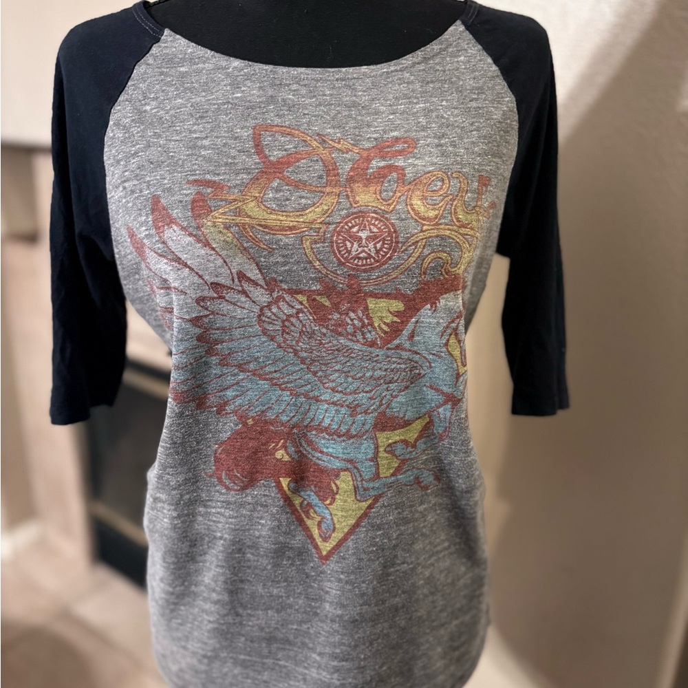 Obey Gray and Black Graphic Tee